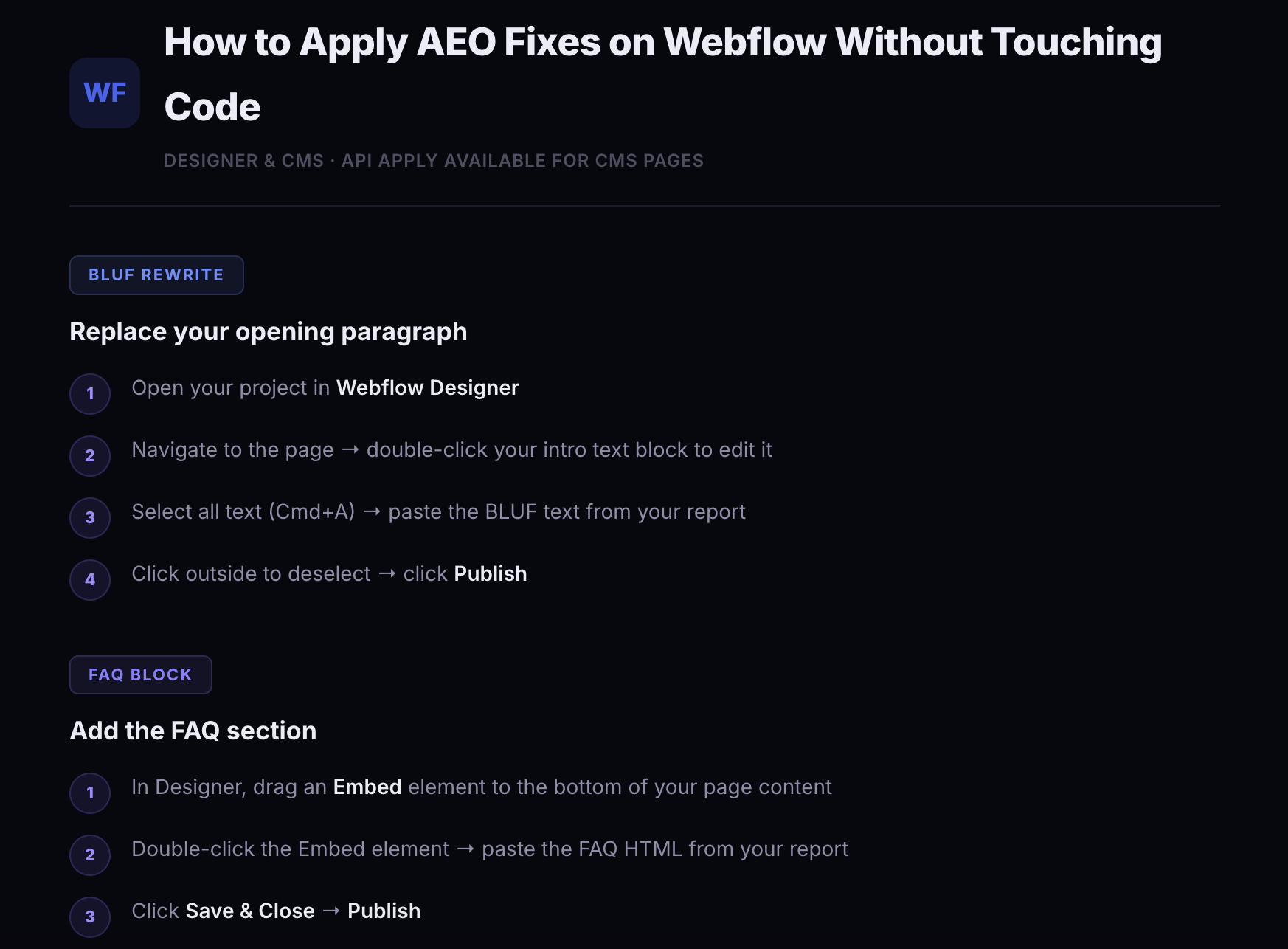 After: Webflow H2 rewritten to buyer question format