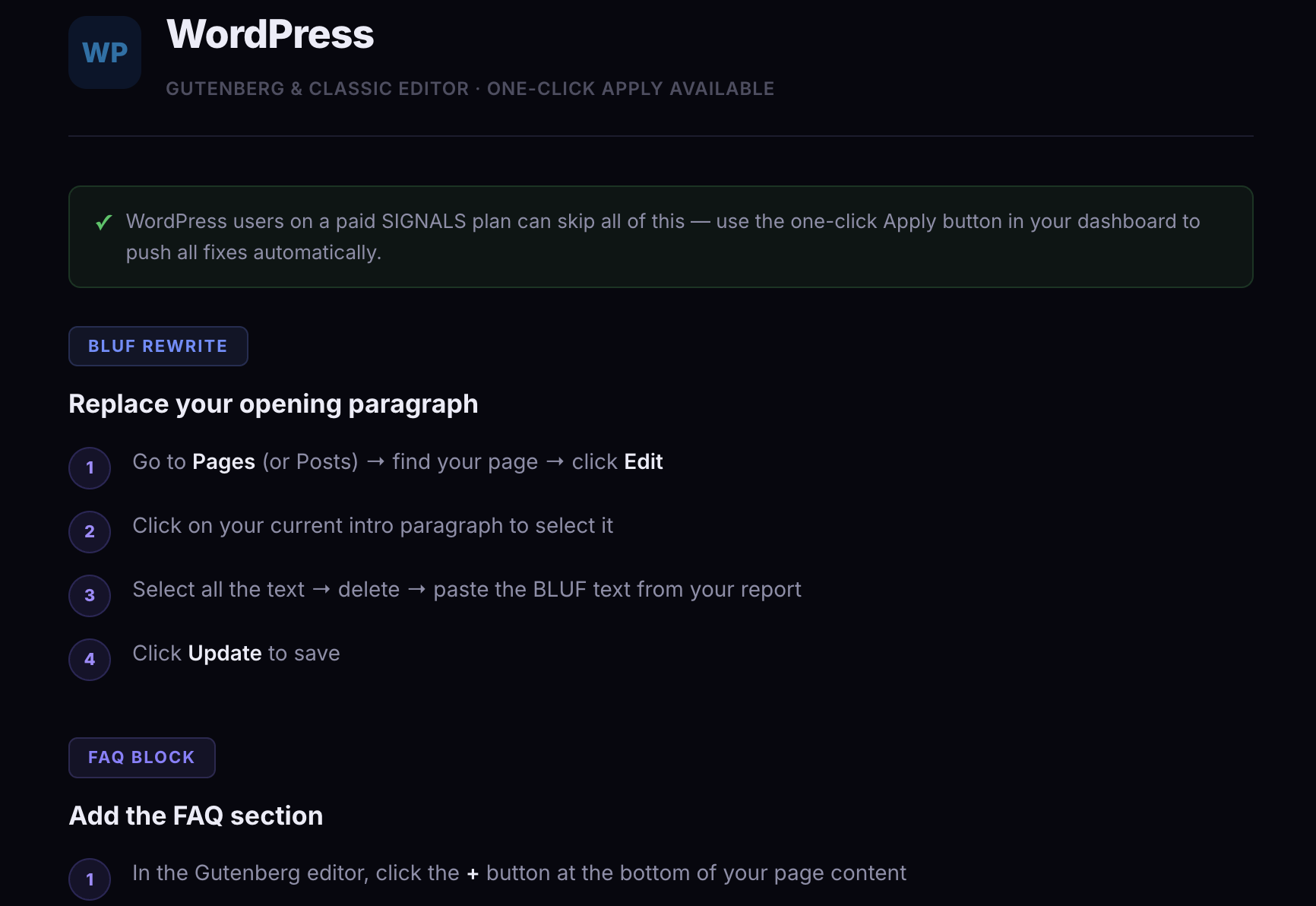 Before: WordPress section using platform name as H2